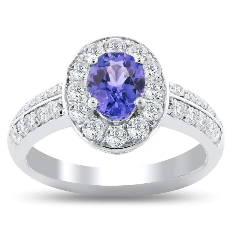 Auriya Platinum 1 1/8ct Rare Oval-Cut Blue Sapphire and 3/4ctw Halo Diamond Engagement Ring sold by Zulily