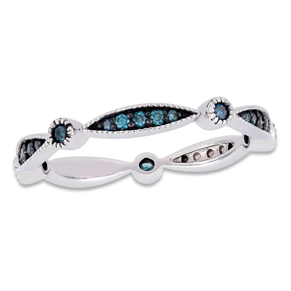Miadora 10k White Gold with Black Rhodium 1/4ct TDW Blue Diamond Eternity Band sold by Zulily