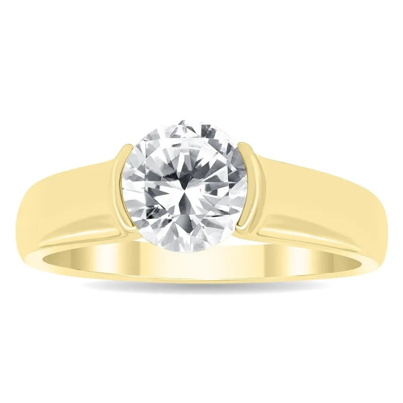 AGS Certified 1 1/2 Carat Half Bezel Diamond Solitaire Ring in 10k Yellow Gold sold by Zulily