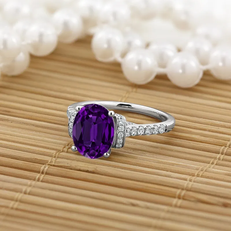 Auriya Modern 1 3/8ct Oval Purple Amethyst and Diamond Engagement Ring 3/8cttw 14k Gold sold by Zulily