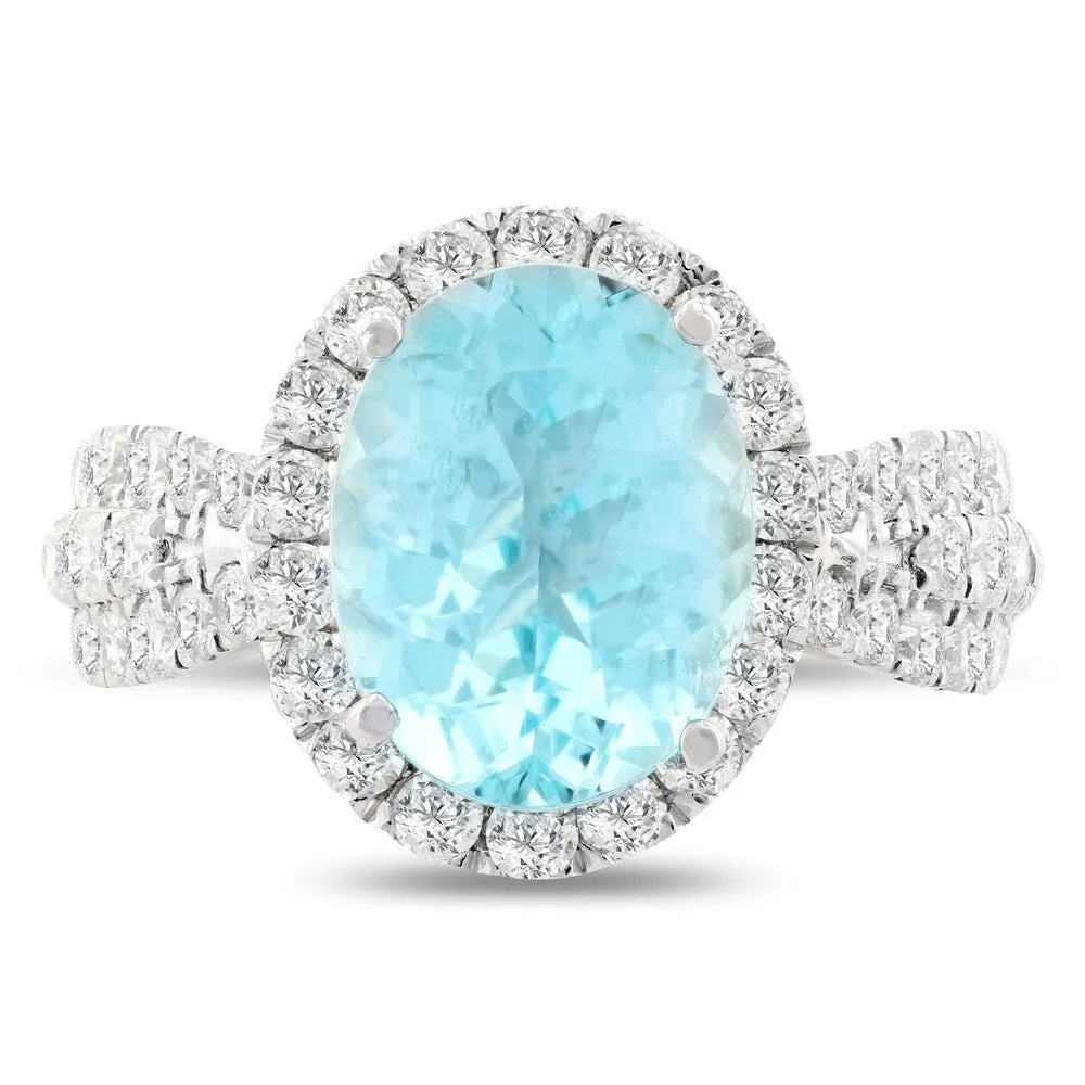 Auriya Platinum 3 1/3ct Oval-Cut Paraiba Tourmaline and 1ct TDW Diamond Halo Engagement Ring sold by Zulily product image thumbnail 2