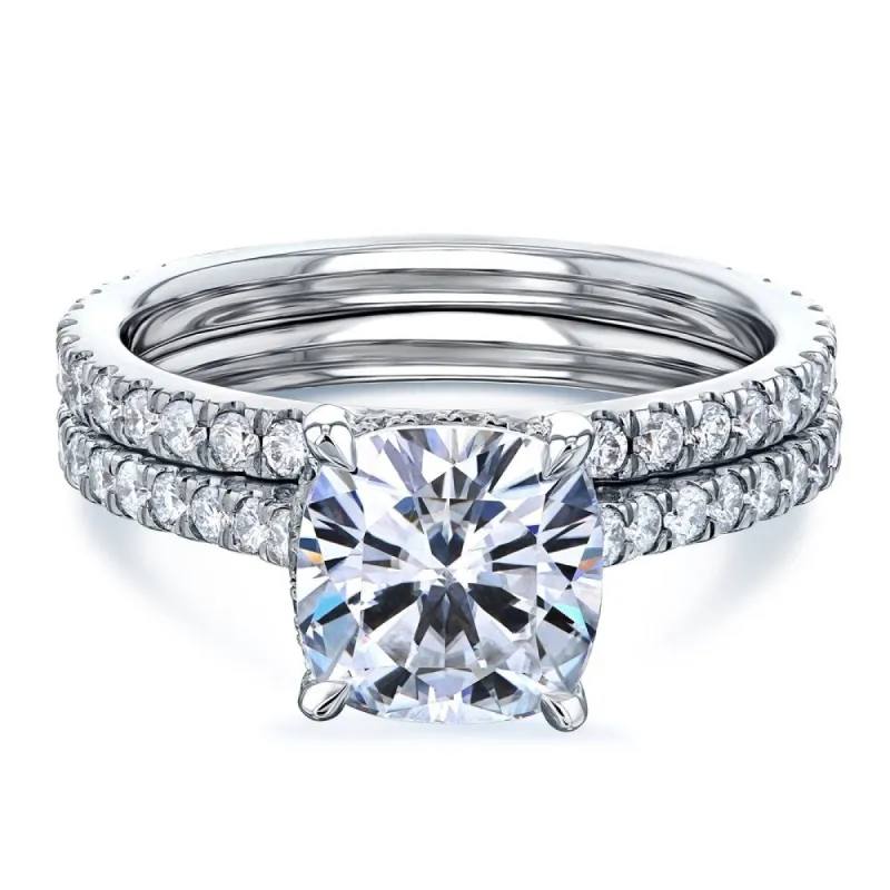 Annello by Kobelli 14k Gold 2 4/5ct TGW Cushion Forever One Moissanite and Diamond Drop Halo Comfort Fit Bridal Set. sold by Zulily