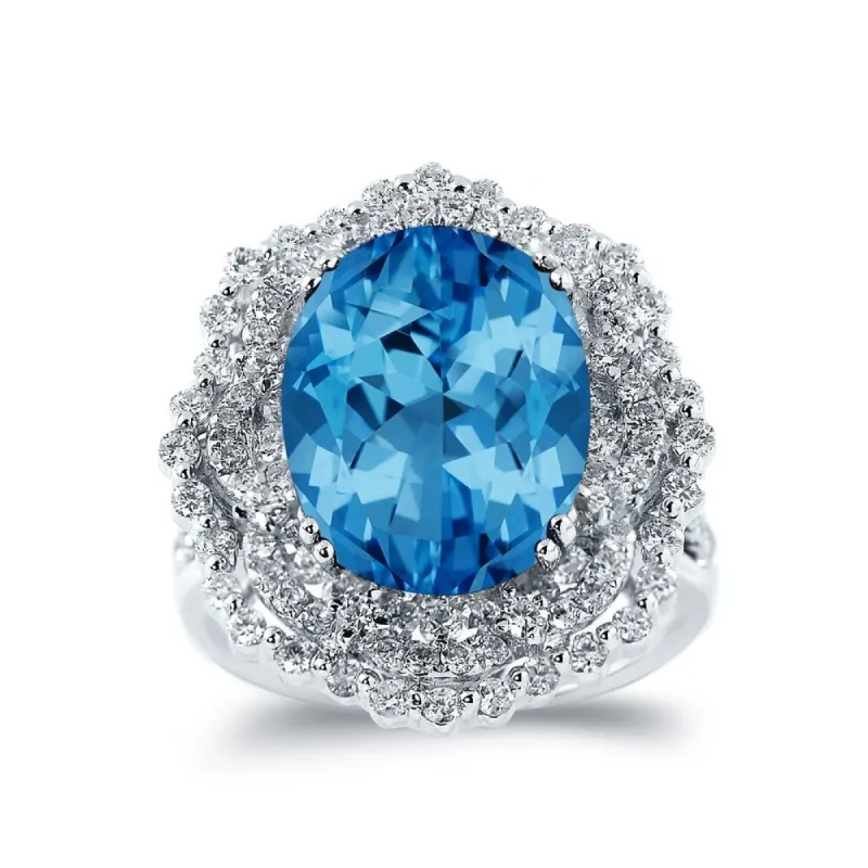 Auriya Unique 8 7/8ct Oval Blue Topaz Halo Diamond Ring 1 1/3ctw 18K Gold sold by Zulily
