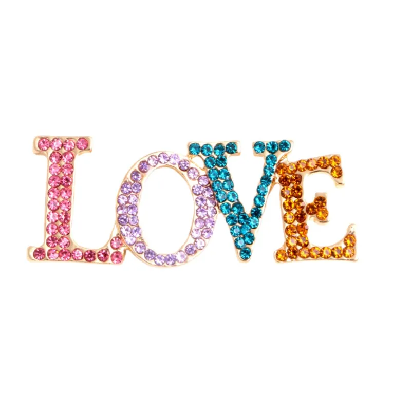 Don't AsK Goldtone & Multi Colored Crystal Pave LOVE Brooch sold by Zulily