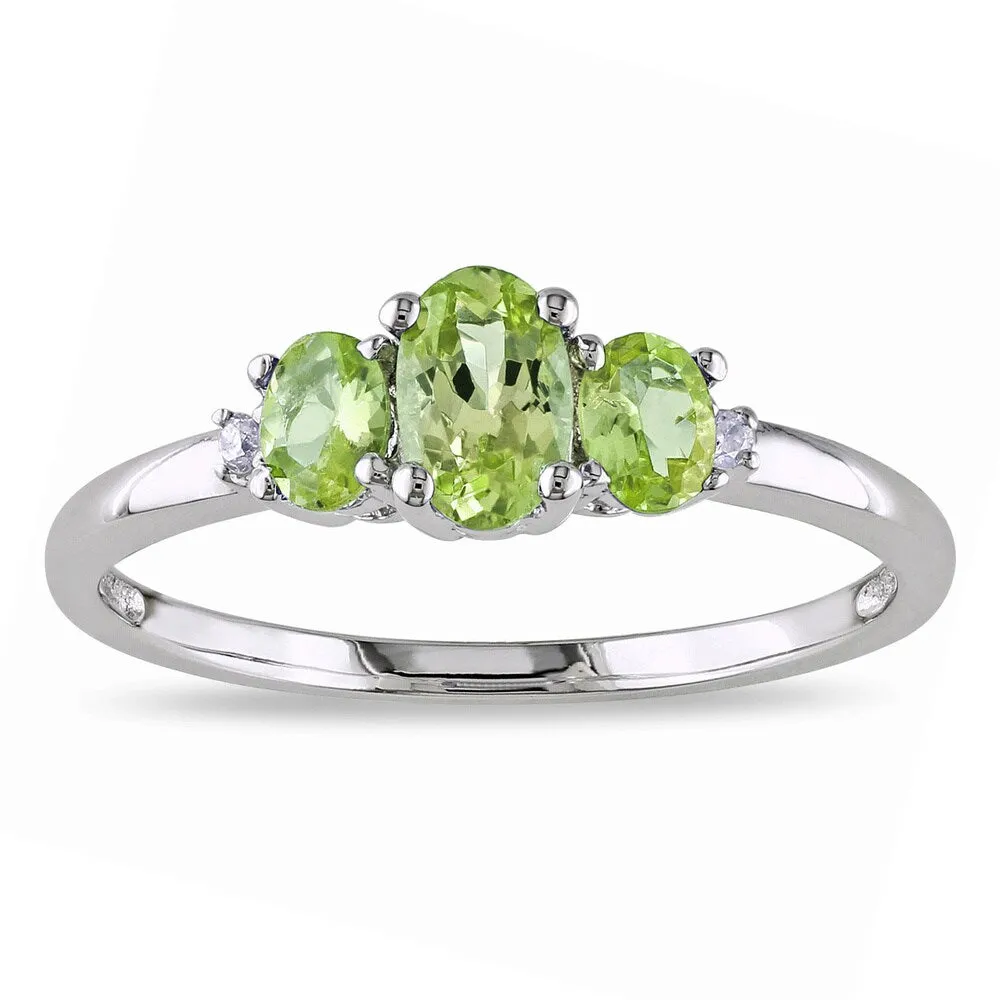 Miadora 10k White Gold Peridot and Diamond 3-stone Ring - Green sold by Zulily product image thumbnail 2