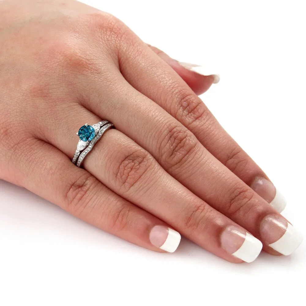 Auriya 14k Gold 1ctw Blue Diamond 3-stone Engagement Ring Set sold by Zulily product image thumbnail 3