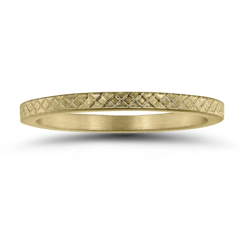 Thin 1.5MM Cross Cut Wedding Band in 14K Yellow Gold sold by Zulily
