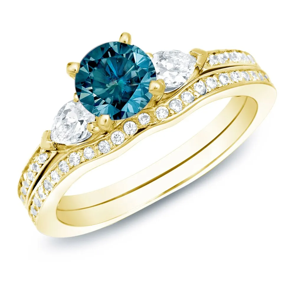 Auriya 14k Gold 1ctw Blue Diamond 3-stone Engagement Ring Set sold by Zulily product image thumbnail 2