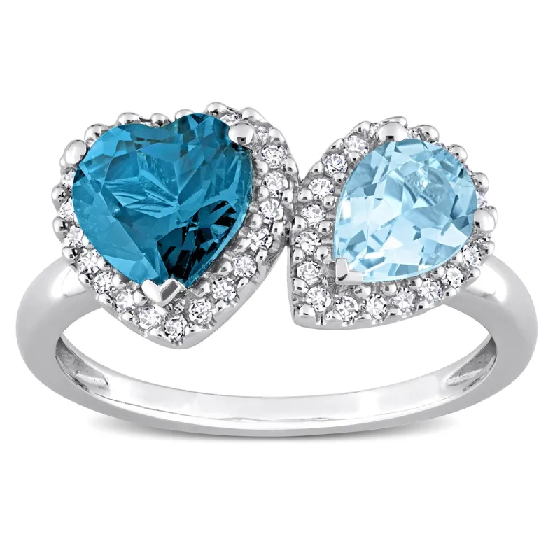 Miadora Sky & London Blue Topaz and 1/5ct TDW Diamond Geometric Ring in 14kt White Gold sold by Zulily