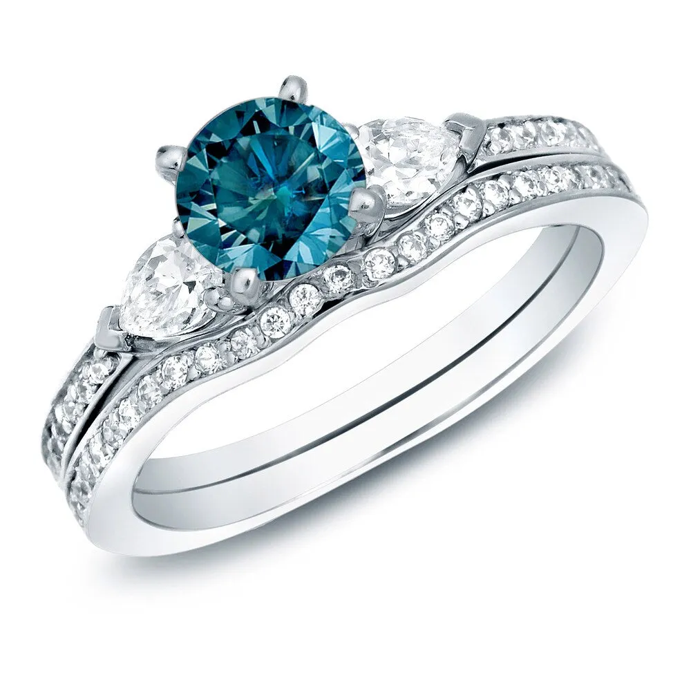 Auriya 14k Gold 1ctw Blue Diamond 3-stone Engagement Ring Set sold by Zulily