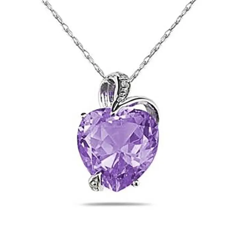 3 1/2 Carat Natural Febrauary Birthstone Amethyst and Diamond Heart Pendant in 14K White Gold sold by Zulily