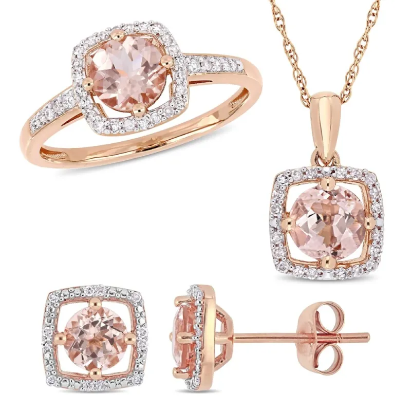 Miadora 10k Rose Gold Morganite and 1/3ct TDW Diamond Floating Halo Jewelry Set sold by Zulily