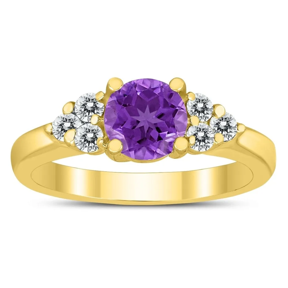 6MM Amethyst and Diamond Cynthia Ring in 10K Yellow Gold sold by Zulily