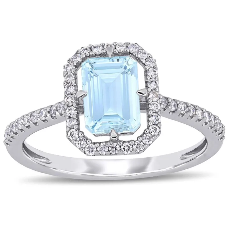 Miadora 14k White Gold Aquamarine and 1/4ct TDW Diamond Floating Halo Ring sold by Zulily