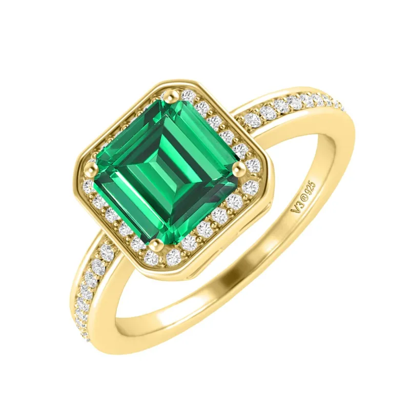 Gold Over Sterling Silver 1.10ct Emerald and White Topaz Halo Ring sold by Zulily
