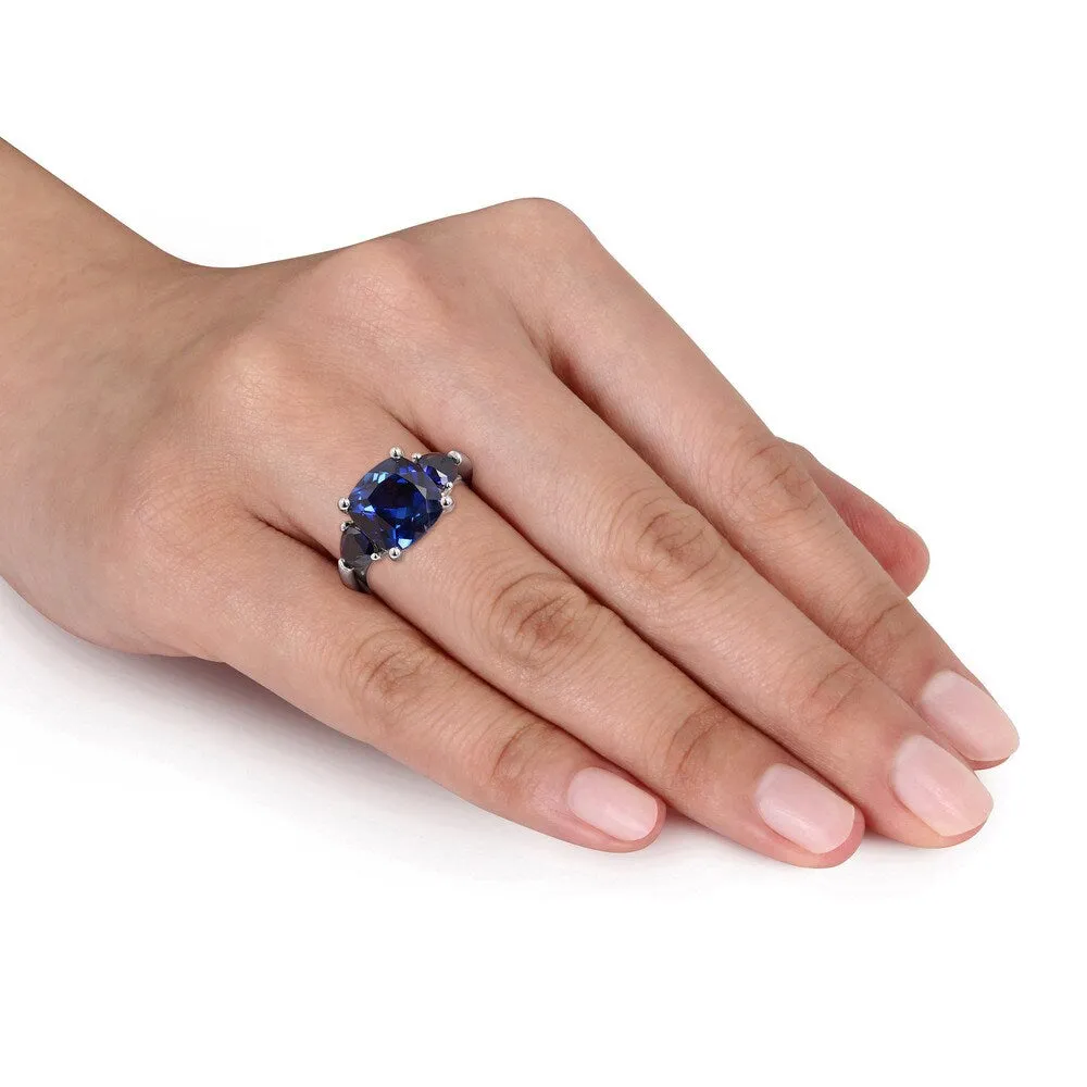 3-Stone Multi-Cut 7/10ct TGW Created Blue Sapphire Ring in Sterling Silver by Miadora sold by Zulily product image thumbnail 4