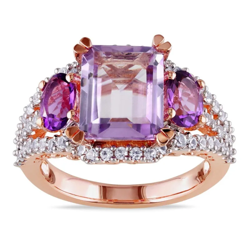 Miadora Rose-plated Silver Created White Sapphire, Rose de France and Amethyst Ring sold by Zulily