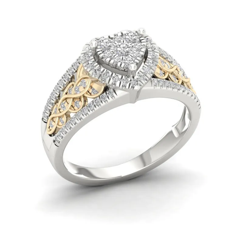 De Couer 10k Yellow Two Tone White Gold 1/2ct TDW Diamond Cluster Engagement Ring sold by Zulily