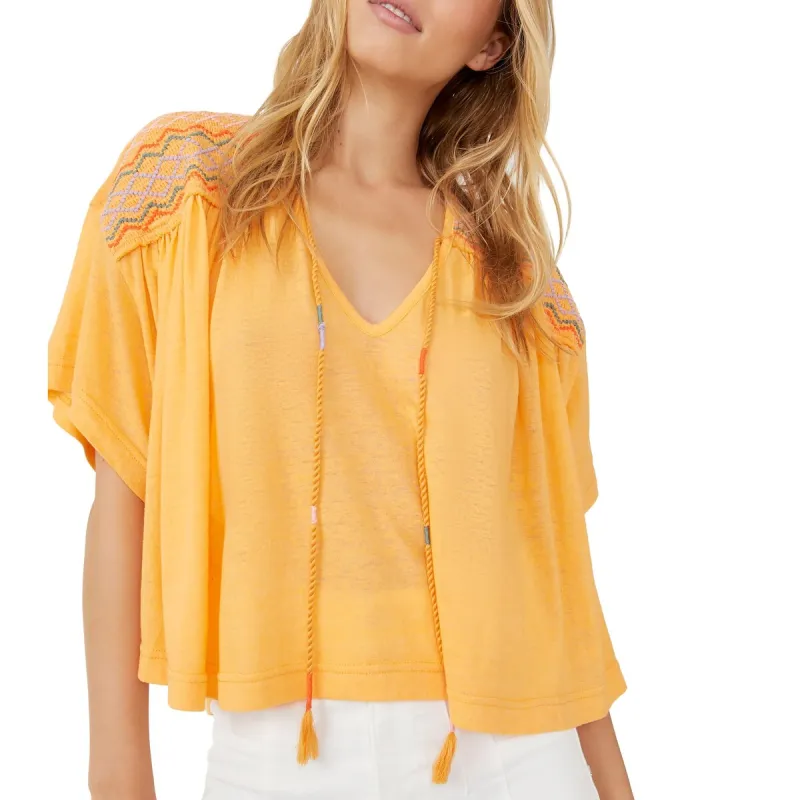 Free People Women's Market Embroidered V Neck Top Orange Size X-Small sold by Zulily