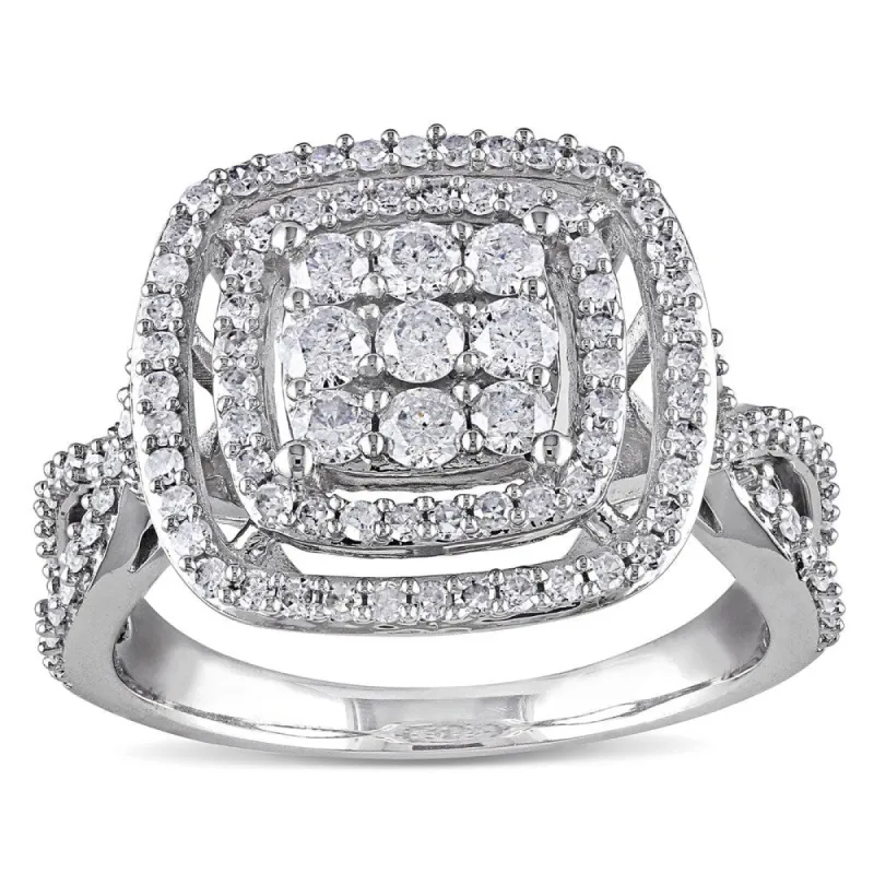 Miadora Signature Collection 10k White Gold 1ct TDW Diamond Cluster Halo Engagement Ring sold by Zulily