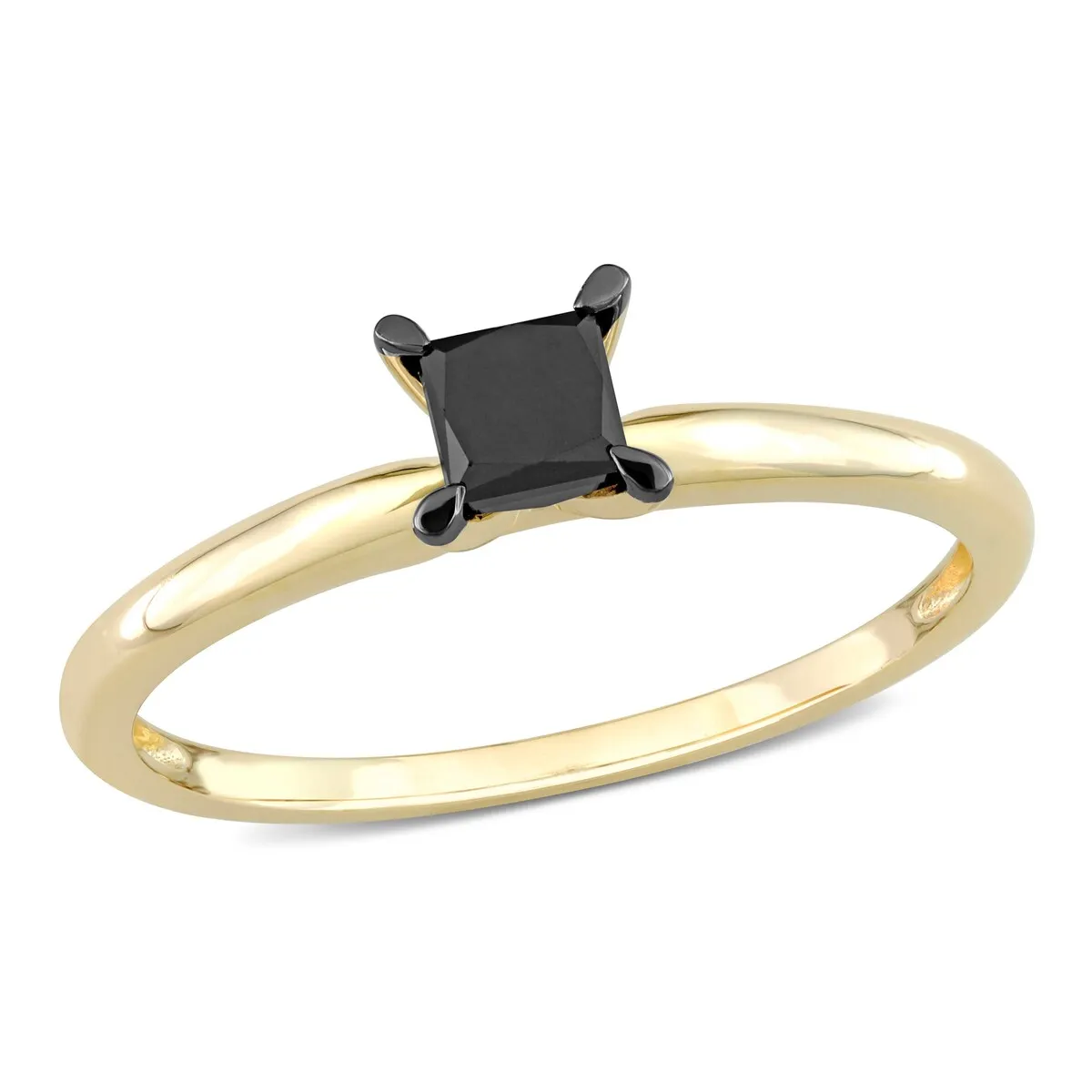 Miadora 1/2ct TDW Princess-cut Black Diamond Solitaire Engagement Ring in 14k Yellow Gold sold by Zulily product image thumbnail 2