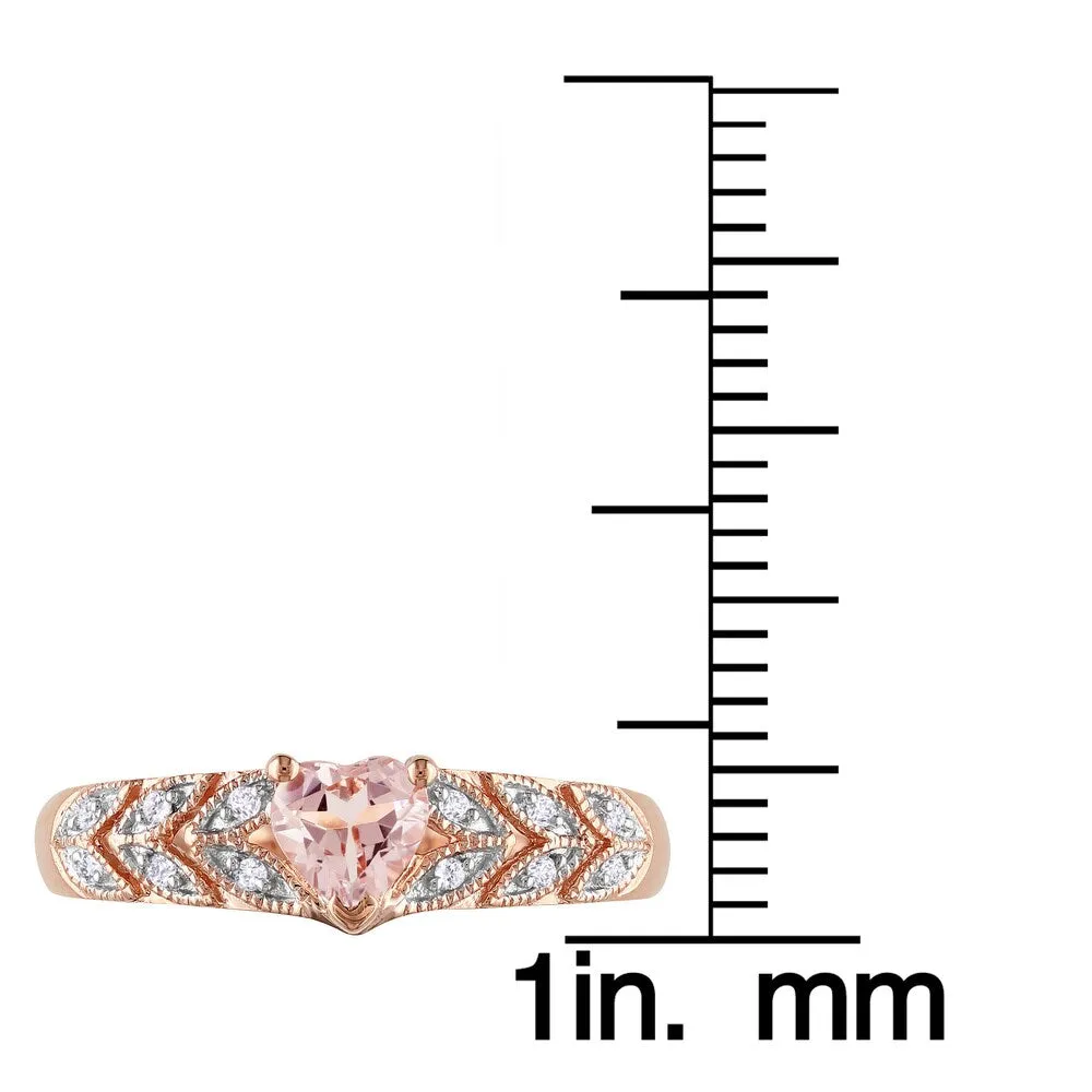 Miadora 10k Rose Gold Heart-cut Morganite and Diamond Accent Leaf Set Anniversary Ring sold by Zulily product image thumbnail 3