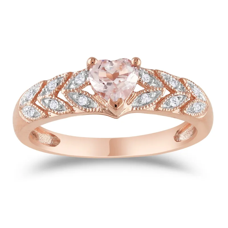 Miadora 10k Rose Gold Heart-cut Morganite and Diamond Accent Leaf Set Anniversary Ring sold by Zulily
