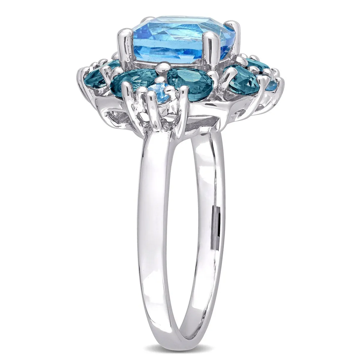 Miadora Sterling Silver 4 1/10ct TGW Swiss-Blue Topaz Floral Halo Cocktail Ring sold by Zulily product image thumbnail 4