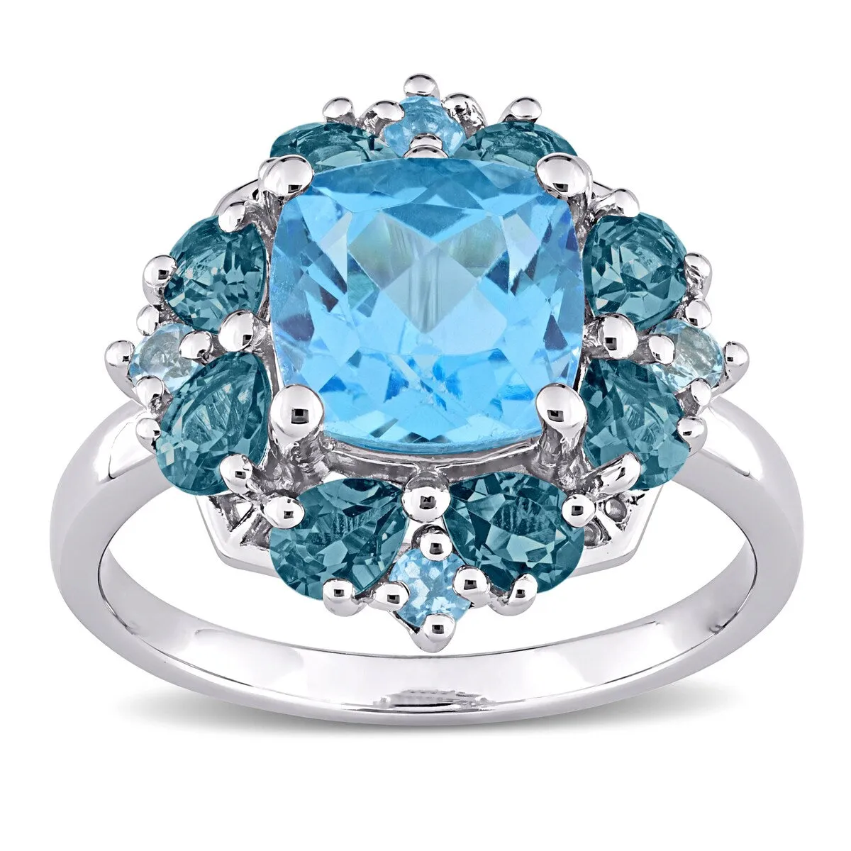 Miadora Sterling Silver 4 1/10ct TGW Swiss-Blue Topaz Floral Halo Cocktail Ring sold by Zulily product image thumbnail 3