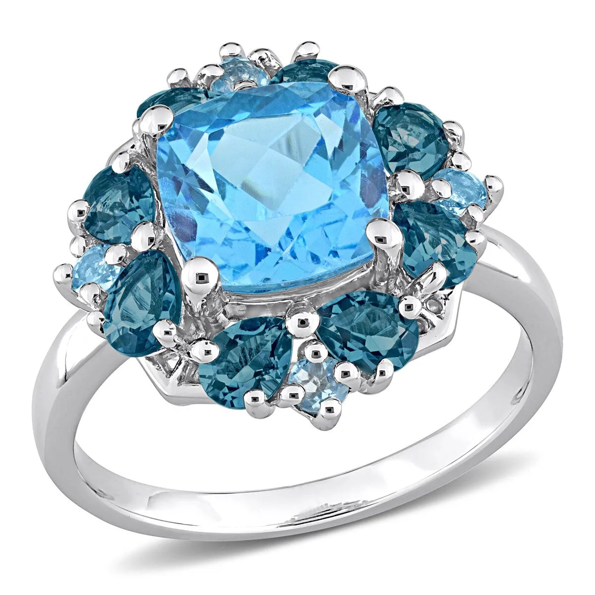 Miadora Sterling Silver 4 1/10ct TGW Swiss-Blue Topaz Floral Halo Cocktail Ring sold by Zulily product image thumbnail 2