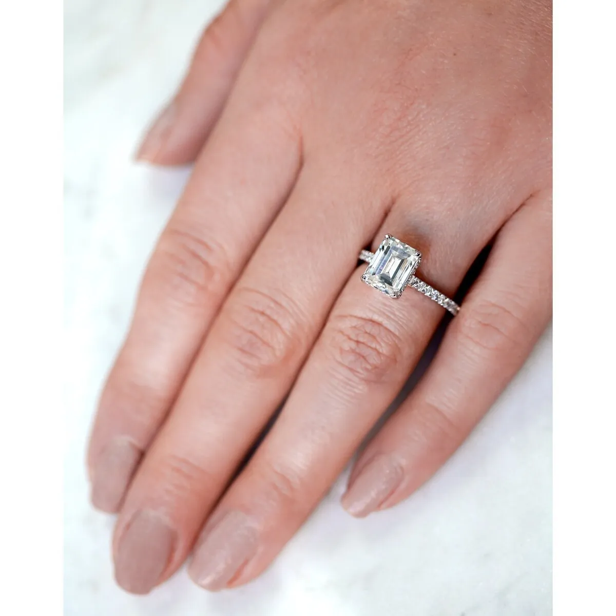 Annello by Kobelli 14k Gold Emerald Forever One Moissanite Drop Halo Engagement Ring (DEF/VS, GH/I) sold by Zulily product image thumbnail 3