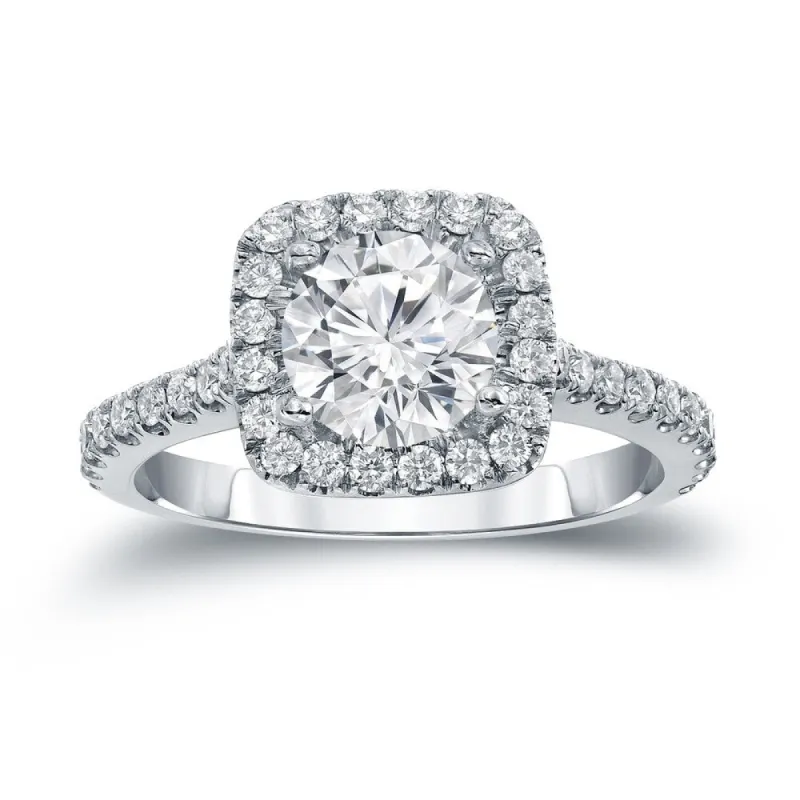 Auriya 14k Gold Round 1ct Moissanite and 2/5cttw Halo Diamond Engagement Ring sold by Zulily