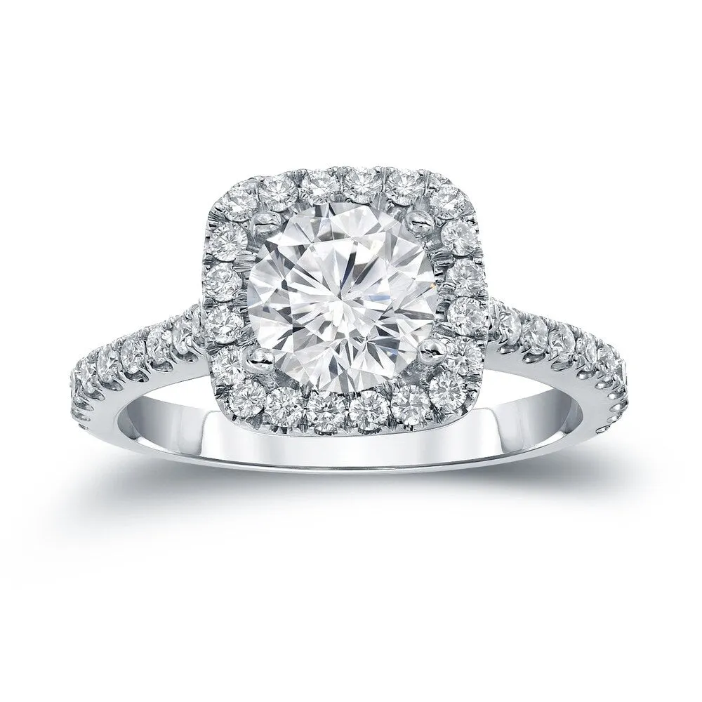 Auriya 14k Gold Round 1ct Moissanite and 2/5cttw Halo Diamond Engagement Ring sold by Zulily