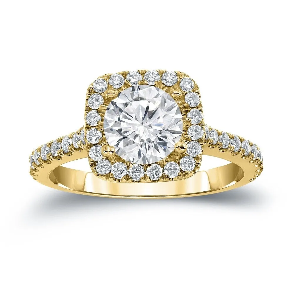 Auriya 14k Gold Round 1ct Moissanite and 2/5cttw Halo Diamond Engagement Ring sold by Zulily product image thumbnail 2