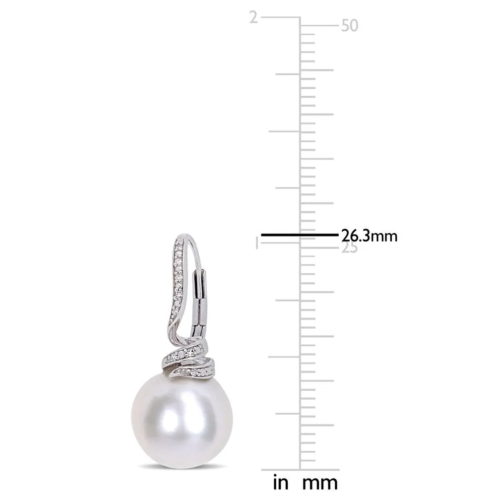 Miadora Sterling Silver Cultured Freshwater Pearl Diamond Swirl Leverback Earrings (11-12mm) sold by Zulily product image thumbnail 2