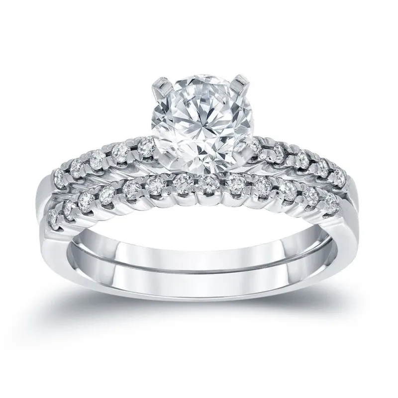 Auriya 3/4ct TDW Round Diamond Engagement Ring Set 14k White Gold sold by Zulily