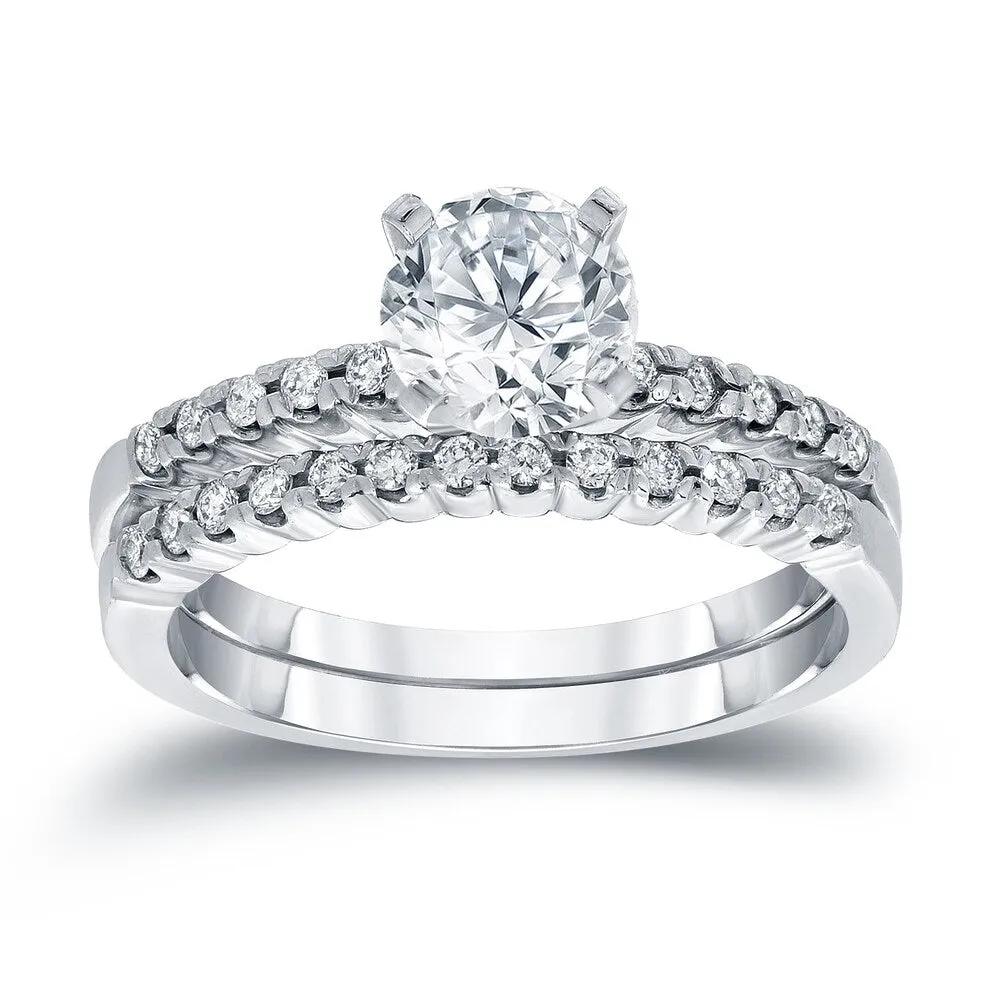 Auriya 3/4ct TDW Round Diamond Engagement Ring Set 14k White Gold sold by Zulily