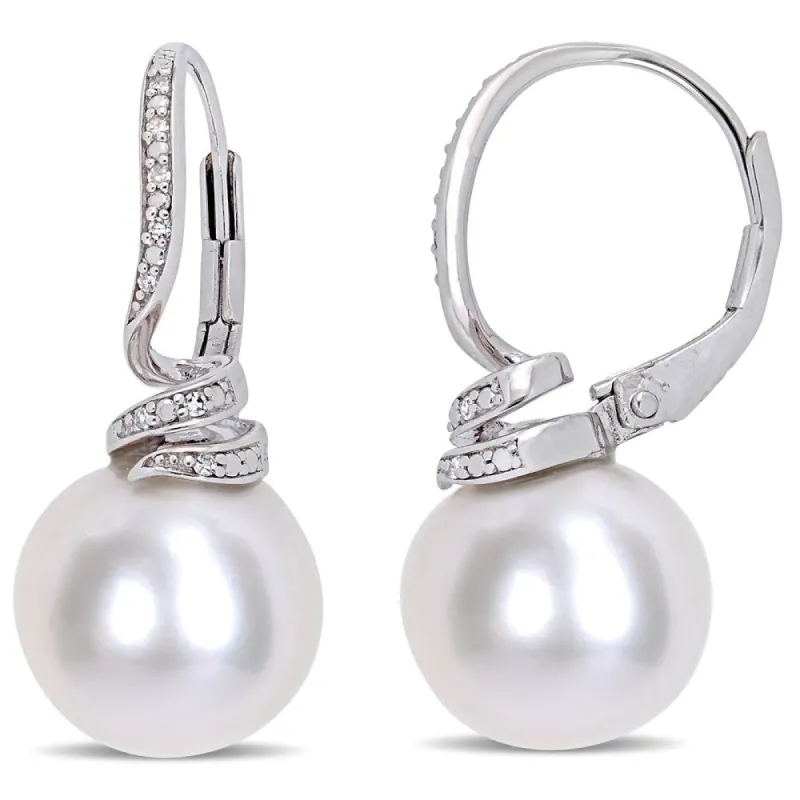 Miadora Sterling Silver Cultured Freshwater Pearl Diamond Swirl Leverback Earrings (11-12mm) sold by Zulily