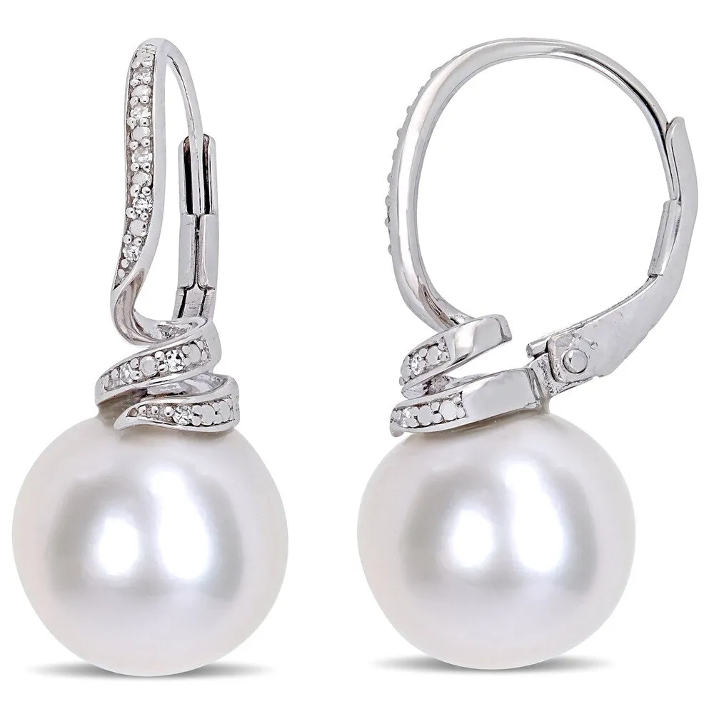 Miadora Sterling Silver Cultured Freshwater Pearl Diamond Swirl Leverback Earrings (11-12mm) sold by Zulily