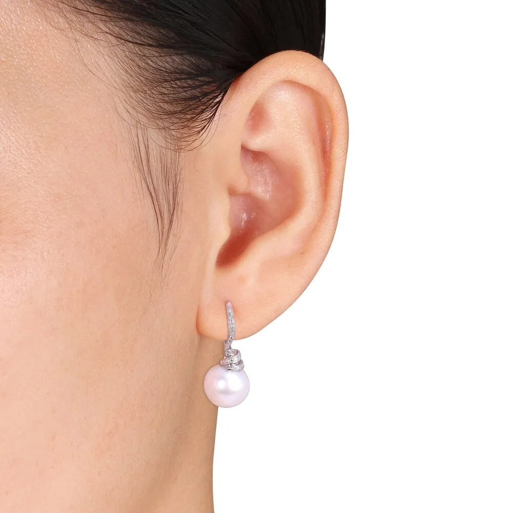 Miadora Sterling Silver Cultured Freshwater Pearl Diamond Swirl Leverback Earrings (11-12mm) sold by Zulily product image thumbnail 3
