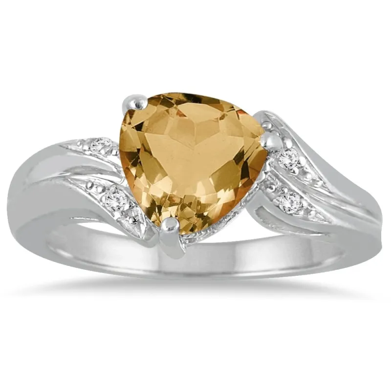 2 1/4 Carat Trillion Cut Citrine and Diamond Ring in 10K White Gold sold by Zulily
