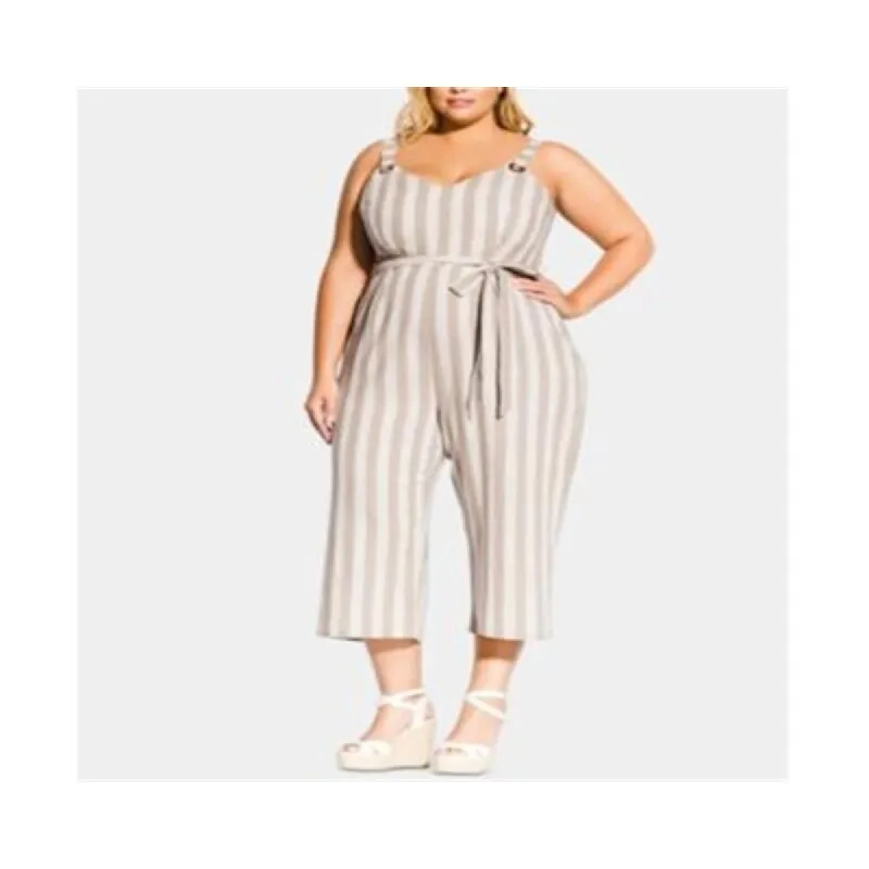 City Chic Women's Plus Carmine Linen Blend Striped Jumpsuit Beige Size 14 sold by Zulily