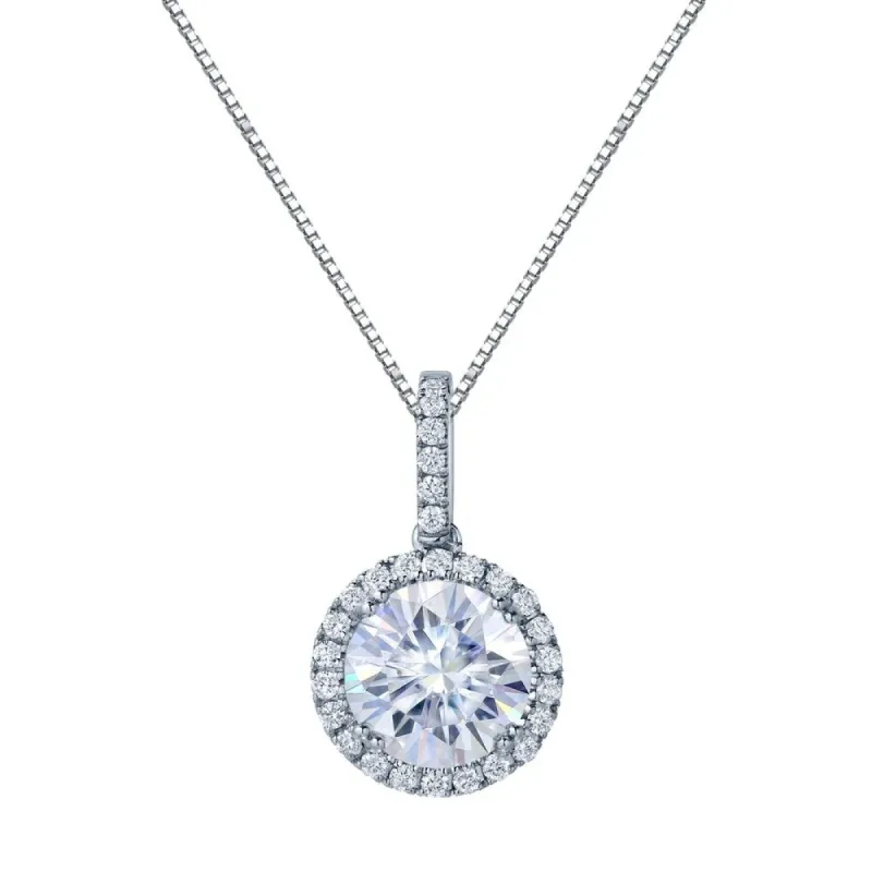 Auriya 14k Gold 2ct Halo Moissanite and Diamond Necklace 1/4ct TDW sold by Zulily