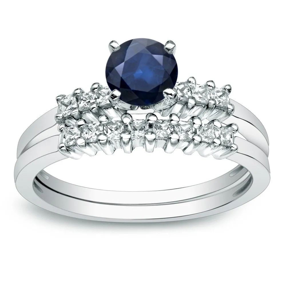 Auriya 14k Gold 1/2ct Round Blue Sapphire and 1/2ctw Diamond Engagement Ring Set sold by Zulily