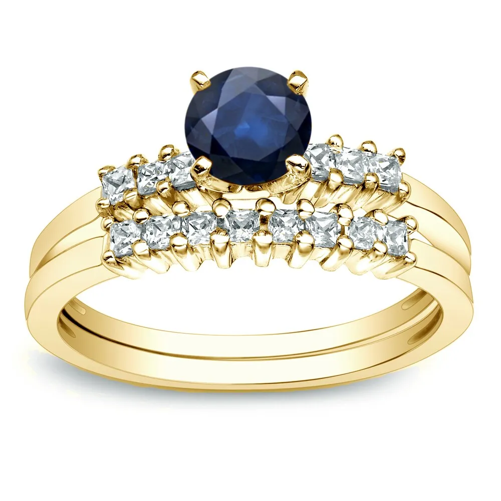 Auriya 14k Gold 1/2ct Round Blue Sapphire and 1/2ctw Diamond Engagement Ring Set sold by Zulily product image thumbnail 2