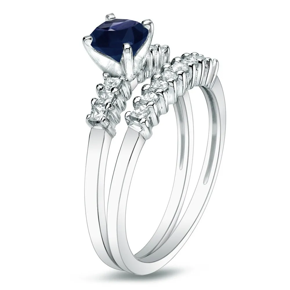 Auriya 14k Gold 1/2ct Round Blue Sapphire and 1/2ctw Diamond Engagement Ring Set sold by Zulily product image thumbnail 4