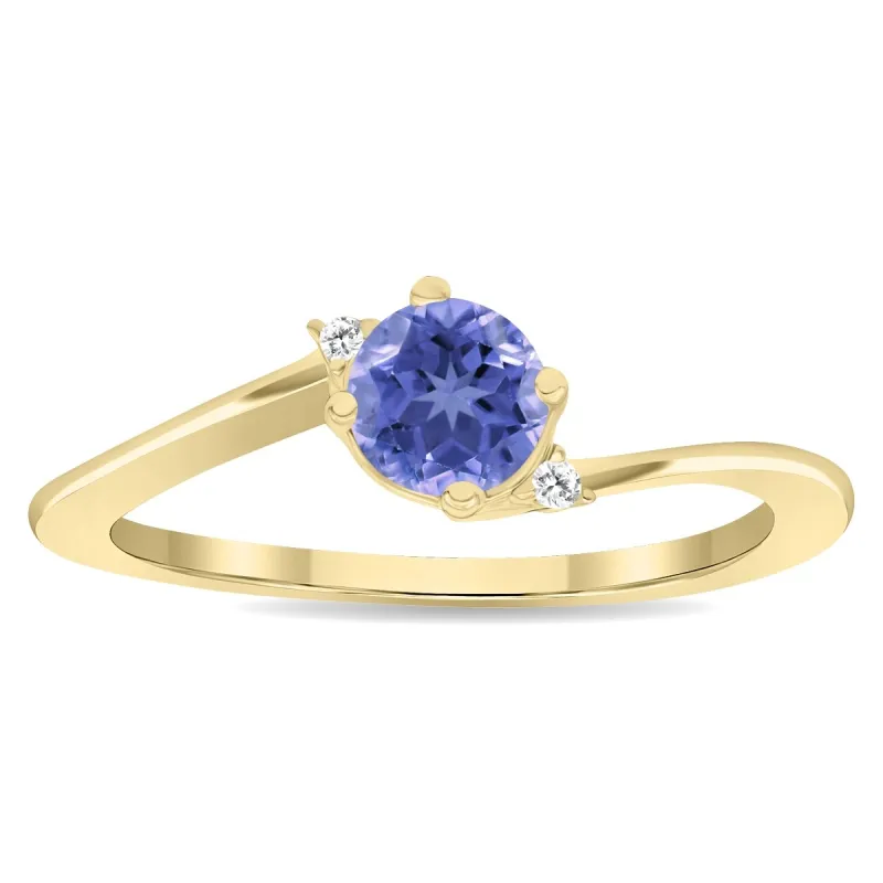 Women's Round Shaped Tanzanite and Diamond Wave Ring in 10K Yellow Gold sold by Zulily