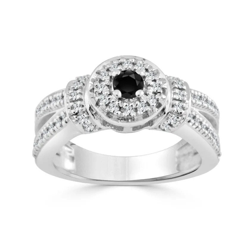 14k Gold 1/2ct TDW Round Black Diamond Halo Engagement Ring by Auriya sold by Zulily