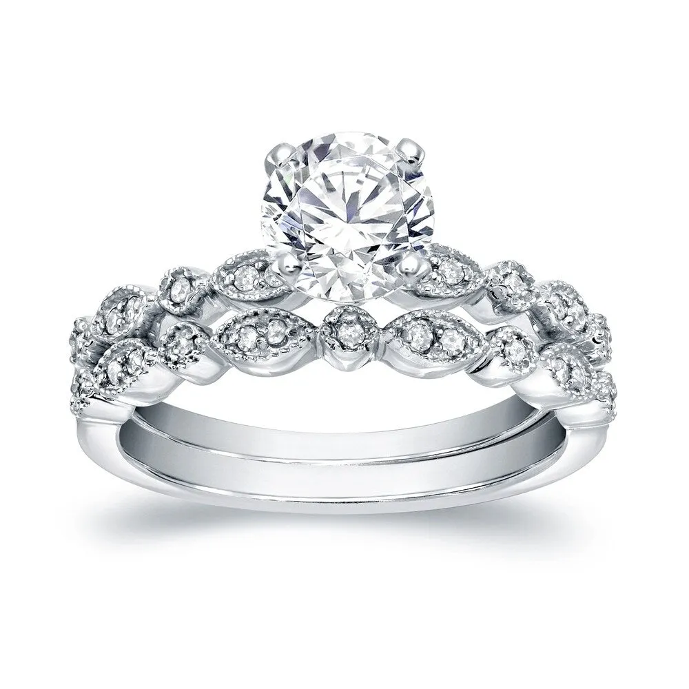 Auriya 1 1/2 carat TW Vintage Moissanite and Diamond Engagement Ring Set 14k Gold sold by Zulily