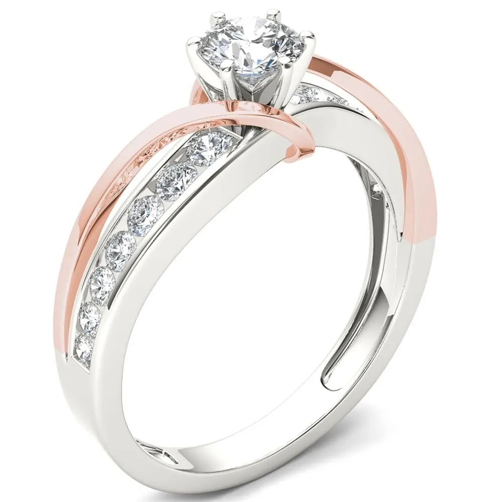 De Couer 14k Rose Two Tone White Gold 3/4 ct TDW Round Solitaire Diamond Bypass Engagement Ring sold by Zulily product image thumbnail 2